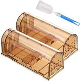 Godmorn Humane Mouse Trap 2 Pack with Cleaning Brush, 20cm Large Mice Trap Reusable Rodent Trap, No Kill Mice Catcher Live for Indoor Outdoor, Pets & Children Friendly, Washable, Easy Set-up (Brown)