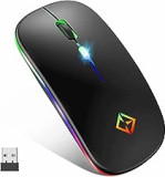 Combrite Wireless Optical Mouse Rechargeable, 2.4Ghz USB, Rainbow LED Light, Slim Design, Silent Keys With Comfort Rubber Scroll Wheel, Adjustable DPI, Plug And Play