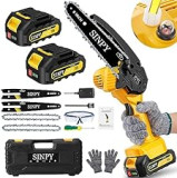 SINPY Mini Chainsaw Cordless 6 Inch with 2 Battery and Quick Charger, Battery Chainsaw Electric Small Chain Saw with Oiler System and Security Lock for Wood Cutting Tree Trimming Gardening