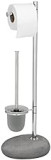 WENKO Free standing Pebble Stone Grey-Toilet brush holder, Steel, 50 x 40 x 25 cm