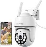 Codnida 2K Security Camera Outdoor, 360° PTZ WiFi Camera, CCTV Camera with 24/7 Recording, Motion Tracking, PIR Human Detection, Sound and Light Alarm, Support 16-128G SD Card, Works with Alexa