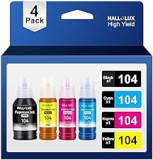 HALLOLUX 104 Ink Compatible for Epson 104 Ink Bottle Multipack for Epson EcoTank ET-2710 ET-2711 ET-2712 ET-2714 ET-2715 ET-2720 ET-2721 ET-2726 ET-4700 (Black, Cyan, Magenta, Yellow)