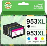 Gureef 953XL Ink Cartridges Multipack Replacement for HP 953 XL Ink Cartridges for Officejet Pro 7740 7720 8740 8730 8725 8720 8710 8218 8210 7730 8715 (Black Cyan Magenta Yellow，4-Pack)