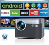 【Auto Focus/Keystone】Projector 4K Supported, TOPTRO WiFi 6 Bluetooth Projector with Android TV & Built-in Apps, 600ANSI Full HD 1080P Video Projector 300" Display 50% Zoom Home Cinema Projector