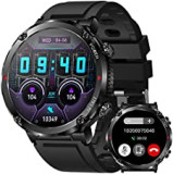 Smartwatch Men Outdoor Military Activity Fitness Tracker Bluetooth Answer Calls Voice Chat 600 mAh 1.6" Big Touchscreen Heart Rate Sleep Monitor Black Silicone Smart Watch Male for iPhone and Android