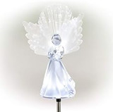 Alpine Corporation 37”H Outdoor Solar Angel Garden Stakes with Fiber Optic Wings and LED Lights (Set of 2)