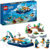 LEGO City Explorer Diving Boat Toy with Mini-Submarine, Shark, Crab, Turtle Manta Ray and Sea Animal Figures, Underwater Ocean Diving Set, for Kids Aged 5+ 60377