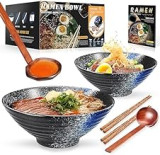 YTLEMON Ceramic Ramen Bowls Set of 2 - Ideal for Noodle Salad Pasta Dinnerware Pottery Japanese Bowl 2×1000 ml 34 Ounces Capacity with Chopsticks and Spoon Men and Women Gifts Ideas Porcelain