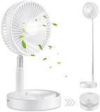 Fuhaieec Foldaway Stand Fan Rechargeable Fan Ultra Lightweight Portable Fan, Desk and Table Fan with Adjustable Height with 4 Speed Modes for Outdoor Camping Travel , Home,Office, Kitchen (White)