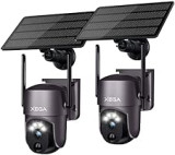 Xega [2-Pack Smart Solar Security Camera Outdoor Wi-Fi, 2K Super HD PTZ CCTV Camera Wireless Surveillance Camera Home Security Color Night Vision PIR Human Detection Two-way Audio
