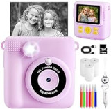 CHRERNA Kids Camera, Instant Camera for Kids with Print Photo Paper,1080P HD Kids Digital Camera with 32GB SD Card & Color Pens, Kids Instant Print Camera Toy Birthday Gifts for 3-14 Year Old